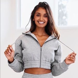 NWT LOUNGE Apparel Zip Up Cropped Scrunchie Hoodie